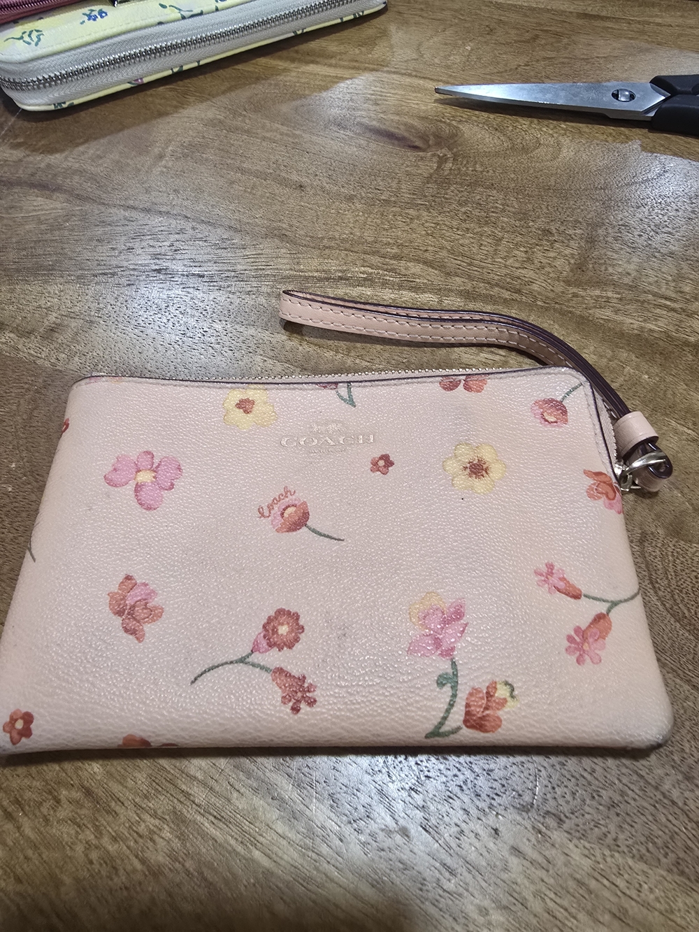 Coach Pink Floral Wristlet Pouch with Strap
